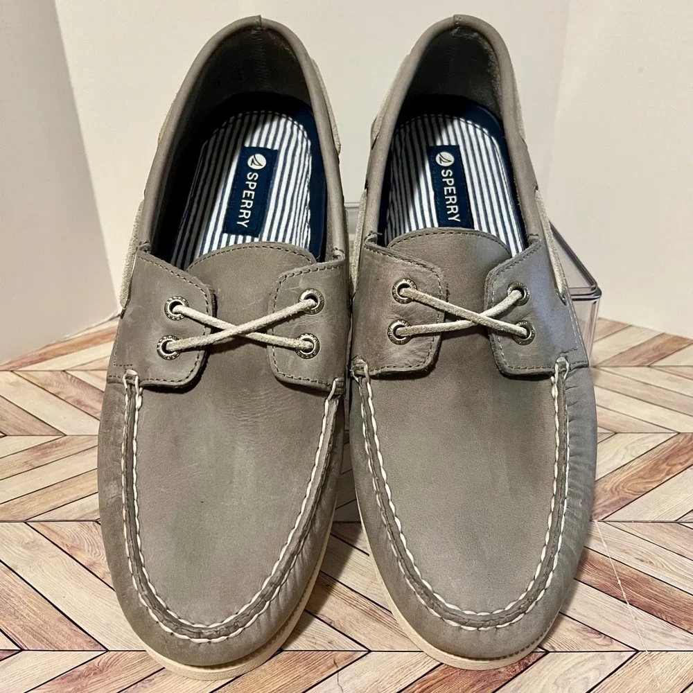 Sperry Topsider Authentic Original 2 Eye Boat Shoes Men 10 Grey Leather Nautical